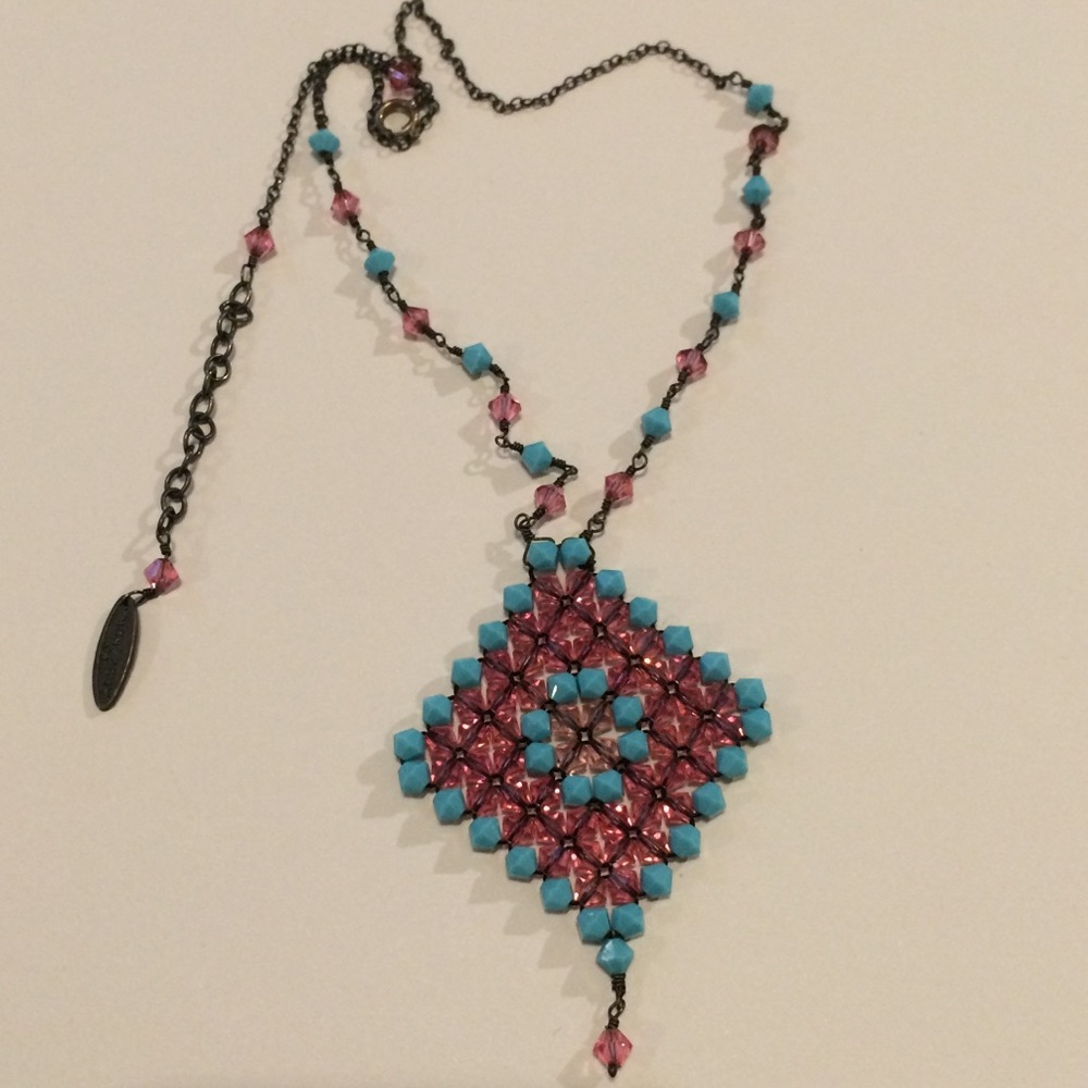 Vitraux by Alejandra beaded pink & blue necklace
